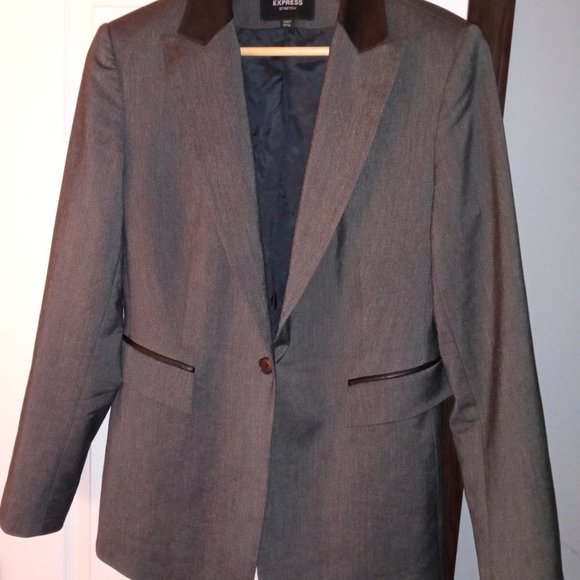 Express Leather Trimmed Gray and Black Stretch Blazer - Picture 12 of 12